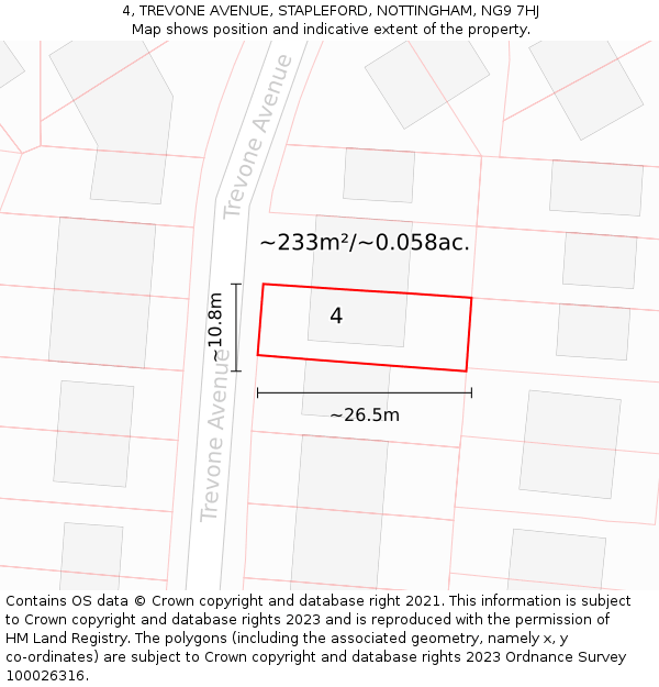 4, TREVONE AVENUE, STAPLEFORD, NOTTINGHAM, NG9 7HJ: Plot and title map