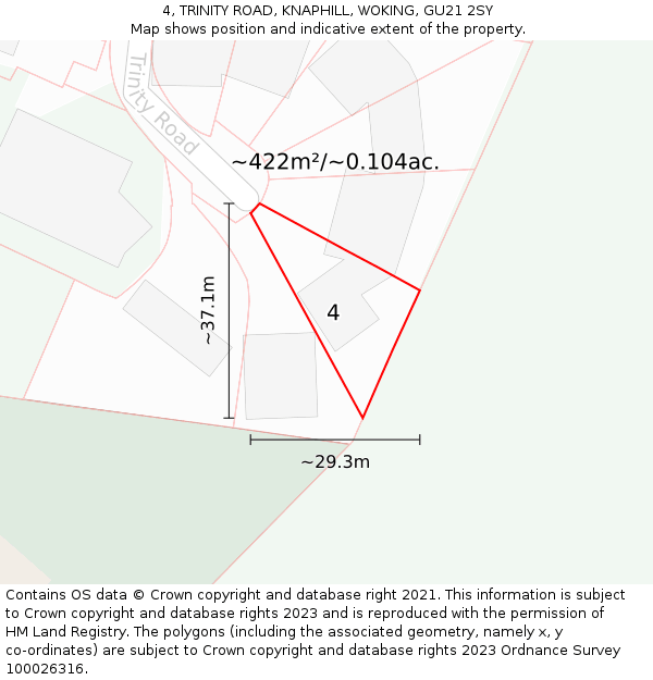 4, TRINITY ROAD, KNAPHILL, WOKING, GU21 2SY: Plot and title map