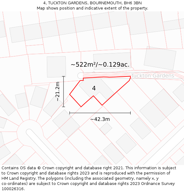 4, TUCKTON GARDENS, BOURNEMOUTH, BH6 3BN: Plot and title map