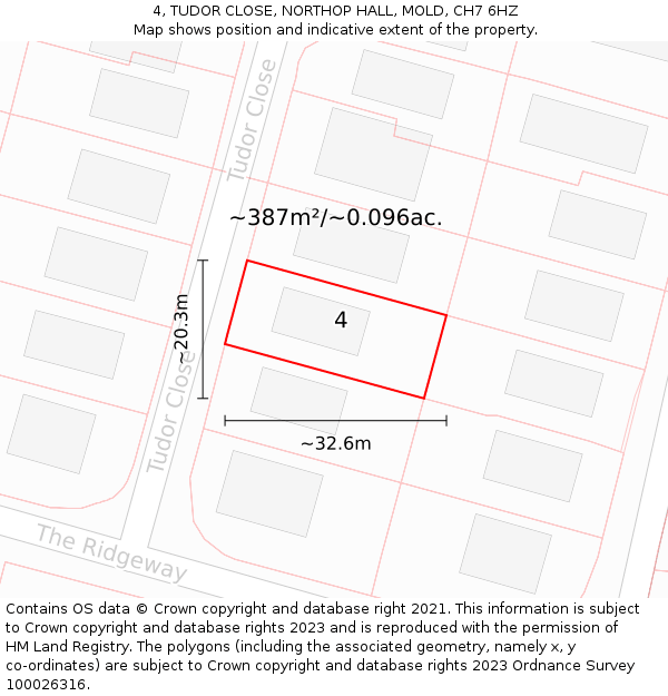 4, TUDOR CLOSE, NORTHOP HALL, MOLD, CH7 6HZ: Plot and title map