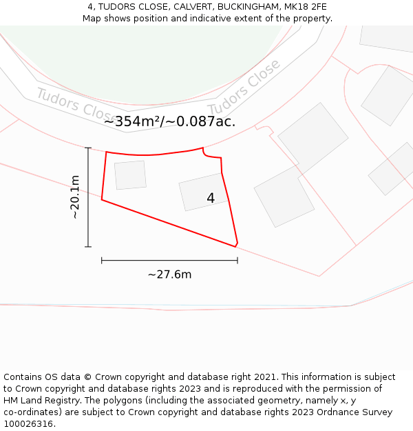 4, TUDORS CLOSE, CALVERT, BUCKINGHAM, MK18 2FE: Plot and title map