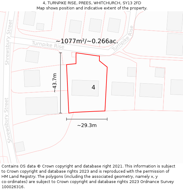 4, TURNPIKE RISE, PREES, WHITCHURCH, SY13 2FD: Plot and title map