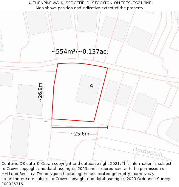 4, TURNPIKE WALK, SEDGEFIELD, STOCKTON-ON-TEES, TS21 3NP: Plot and title map