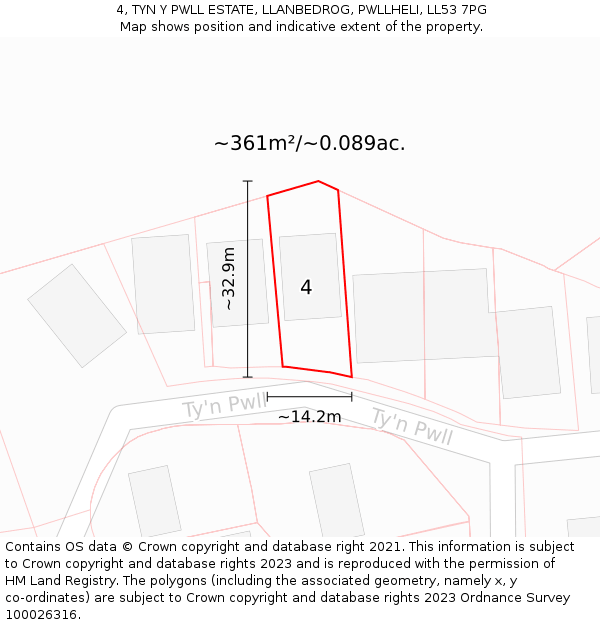 4, TYN Y PWLL ESTATE, LLANBEDROG, PWLLHELI, LL53 7PG: Plot and title map