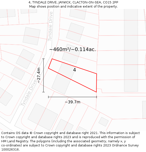4, TYNDALE DRIVE, JAYWICK, CLACTON-ON-SEA, CO15 2PP: Plot and title map