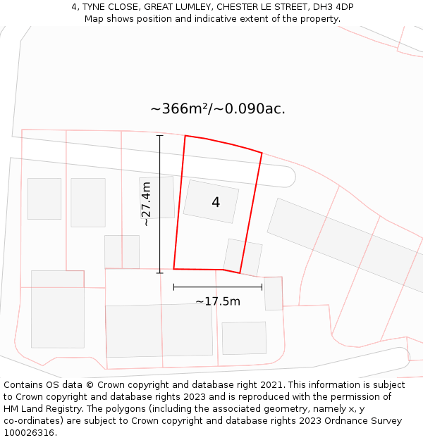 4, TYNE CLOSE, GREAT LUMLEY, CHESTER LE STREET, DH3 4DP: Plot and title map