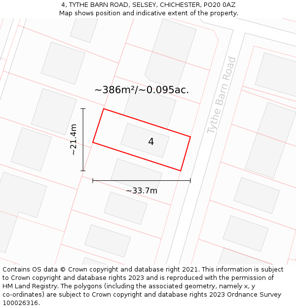 4, TYTHE BARN ROAD, SELSEY, CHICHESTER, PO20 0AZ: Plot and title map