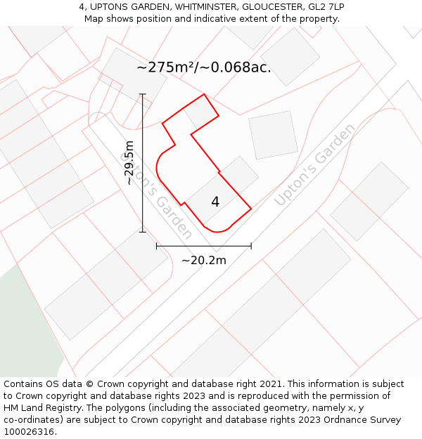 4, UPTONS GARDEN, WHITMINSTER, GLOUCESTER, GL2 7LP: Plot and title map