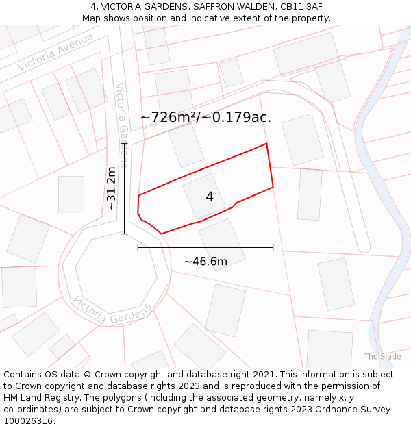 4, VICTORIA GARDENS, SAFFRON WALDEN, CB11 3AF: Plot and title map