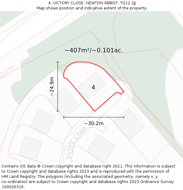 4, VICTORY CLOSE, NEWTON ABBOT, TQ12 2JJ: Plot and title map