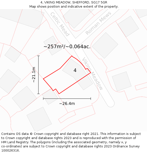 4, VIKING MEADOW, SHEFFORD, SG17 5GR: Plot and title map