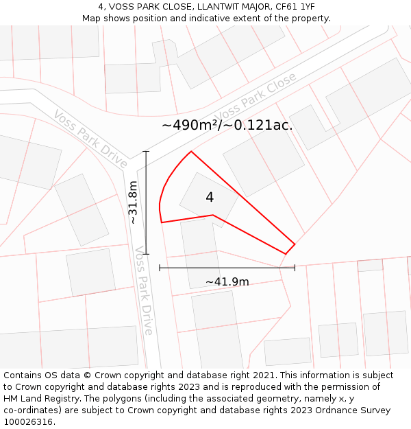 4, VOSS PARK CLOSE, LLANTWIT MAJOR, CF61 1YF: Plot and title map