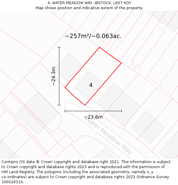 4, WATER MEADOW WAY, IBSTOCK, LE67 6GY: Plot and title map