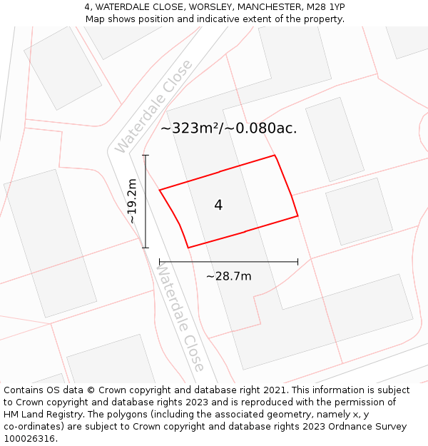 4, WATERDALE CLOSE, WORSLEY, MANCHESTER, M28 1YP: Plot and title map