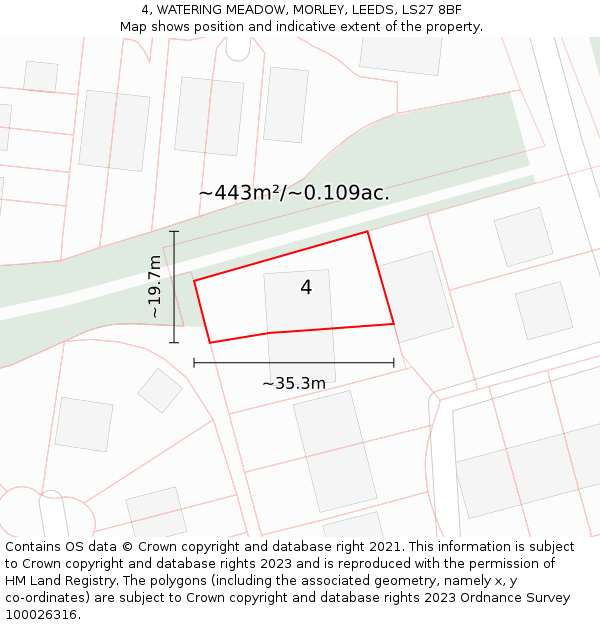 4, WATERING MEADOW, MORLEY, LEEDS, LS27 8BF: Plot and title map