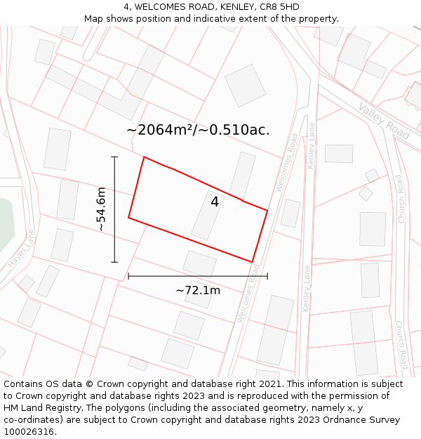 4, WELCOMES ROAD, KENLEY, CR8 5HD: Plot and title map