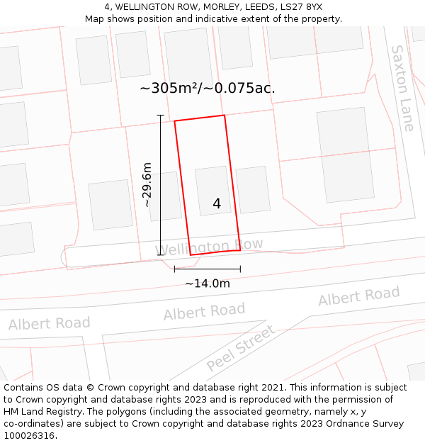 4, WELLINGTON ROW, MORLEY, LEEDS, LS27 8YX: Plot and title map