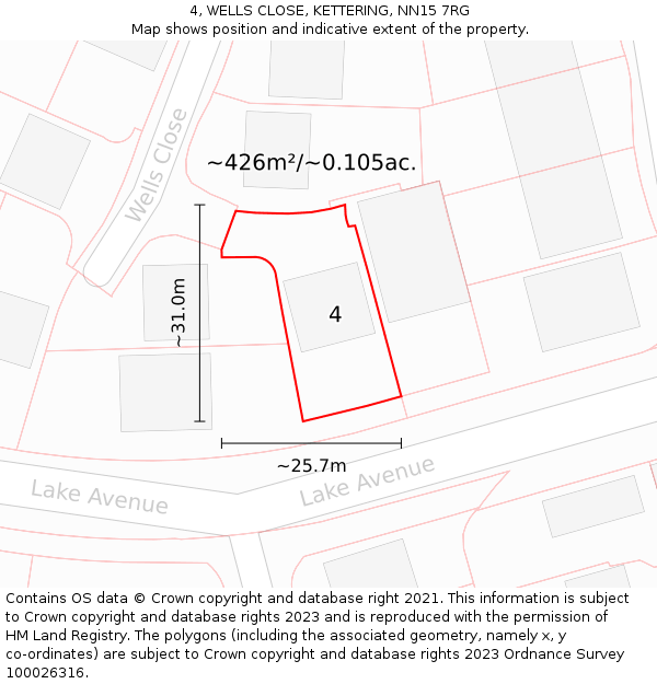 4, WELLS CLOSE, KETTERING, NN15 7RG: Plot and title map