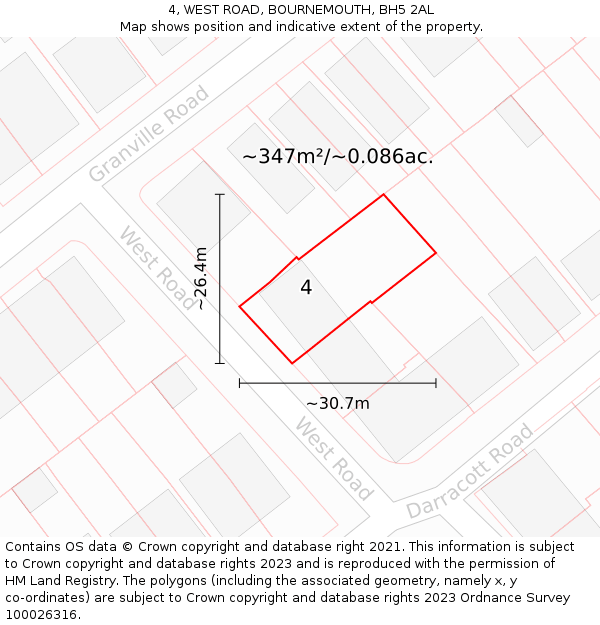 4, WEST ROAD, BOURNEMOUTH, BH5 2AL: Plot and title map