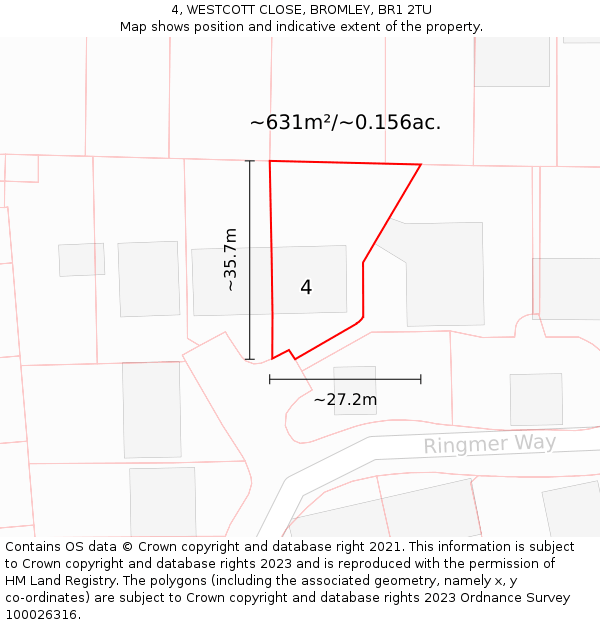 4, WESTCOTT CLOSE, BROMLEY, BR1 2TU: Plot and title map