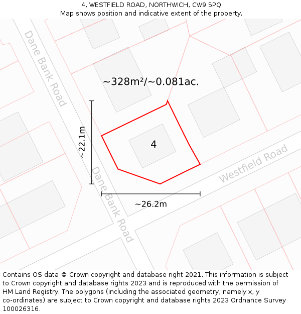 4, WESTFIELD ROAD, NORTHWICH, CW9 5PQ: Plot and title map