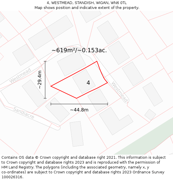 4, WESTMEAD, STANDISH, WIGAN, WN6 0TL: Plot and title map