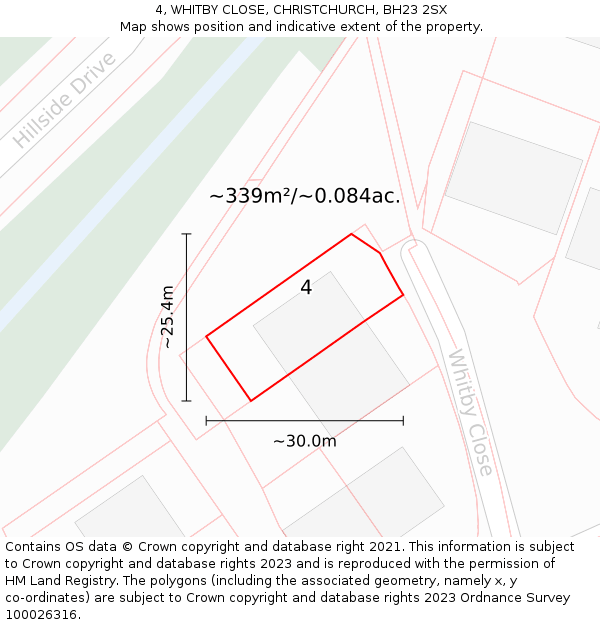 4, WHITBY CLOSE, CHRISTCHURCH, BH23 2SX: Plot and title map