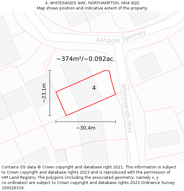 4, WHITESANDS WAY, NORTHAMPTON, NN4 9QD: Plot and title map