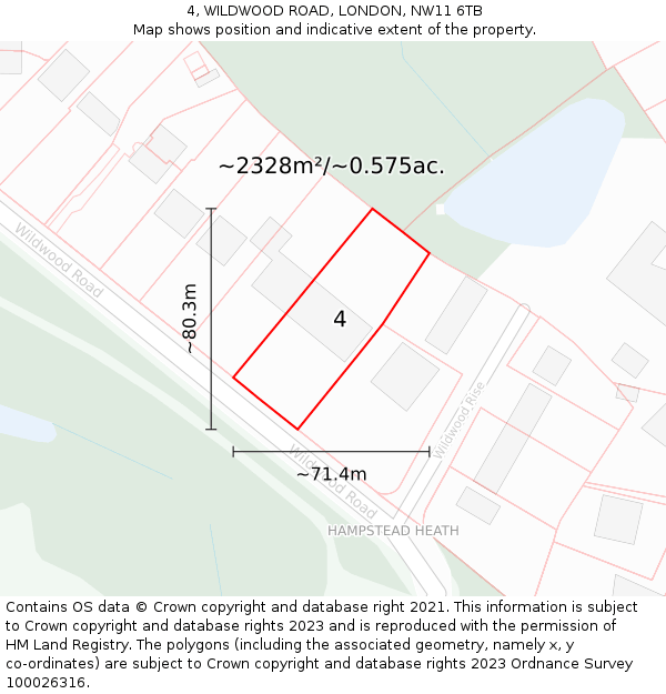 4, WILDWOOD ROAD, LONDON, NW11 6TB: Plot and title map