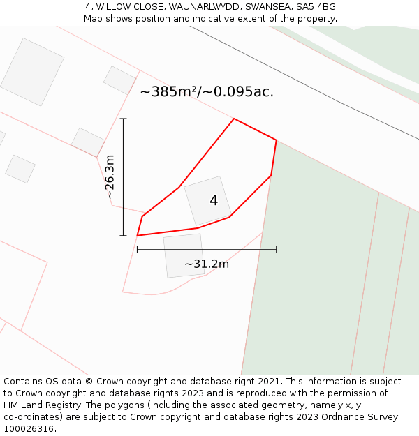 4, WILLOW CLOSE, WAUNARLWYDD, SWANSEA, SA5 4BG: Plot and title map