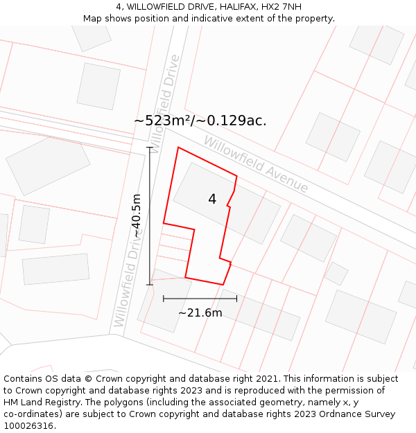 4, WILLOWFIELD DRIVE, HALIFAX, HX2 7NH: Plot and title map