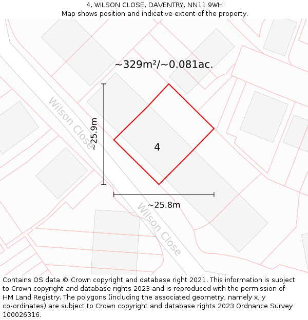 4, WILSON CLOSE, DAVENTRY, NN11 9WH: Plot and title map