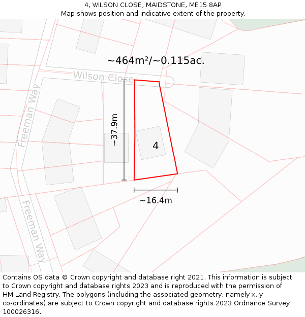 4, WILSON CLOSE, MAIDSTONE, ME15 8AP: Plot and title map