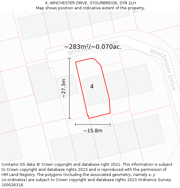 4, WINCHESTER DRIVE, STOURBRIDGE, DY8 2LH: Plot and title map