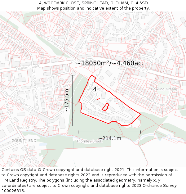 4, WOODARK CLOSE, SPRINGHEAD, OLDHAM, OL4 5SD: Plot and title map