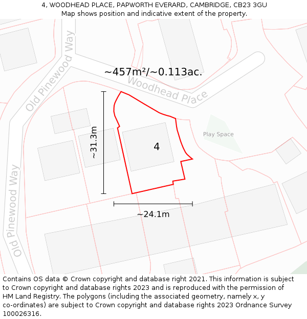 4, WOODHEAD PLACE, PAPWORTH EVERARD, CAMBRIDGE, CB23 3GU: Plot and title map