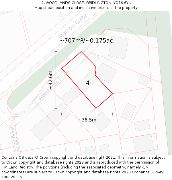 4, WOODLANDS CLOSE, BRIDLINGTON, YO16 6YU: Plot and title map