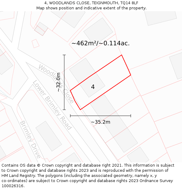 4, WOODLANDS CLOSE, TEIGNMOUTH, TQ14 8LF: Plot and title map