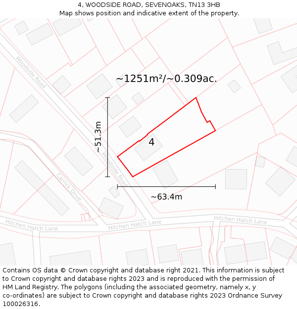 4, WOODSIDE ROAD, SEVENOAKS, TN13 3HB: Plot and title map