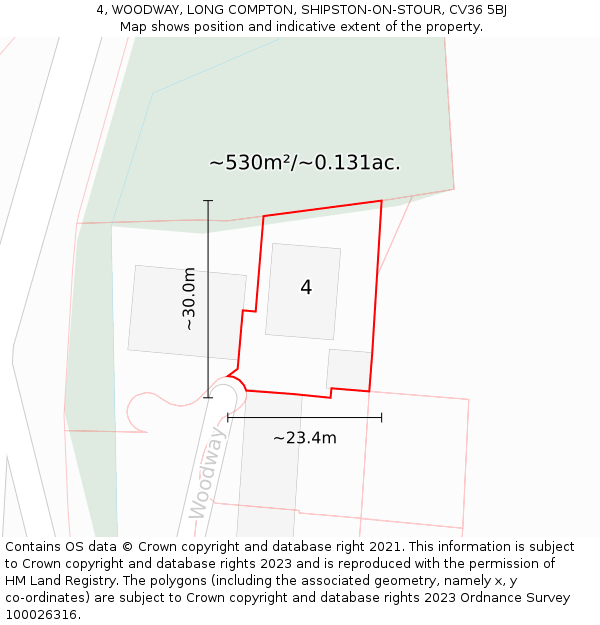 4, WOODWAY, LONG COMPTON, SHIPSTON-ON-STOUR, CV36 5BJ: Plot and title map