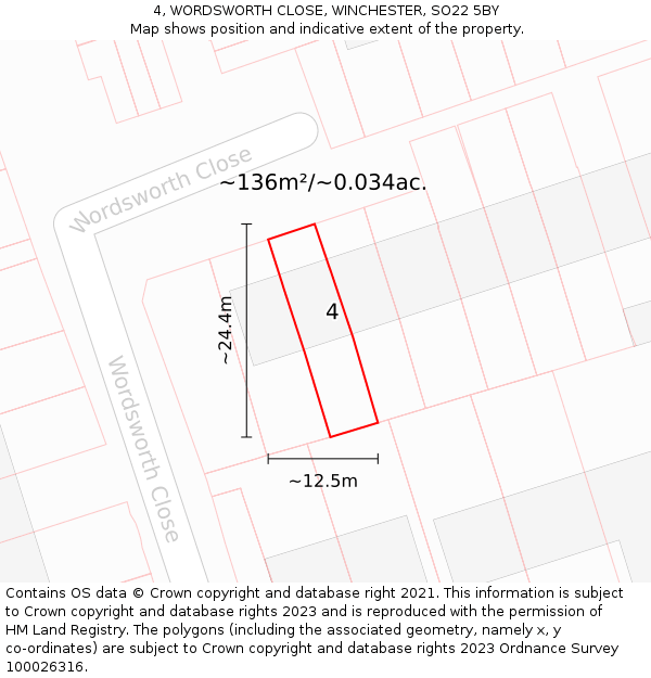 4, WORDSWORTH CLOSE, WINCHESTER, SO22 5BY: Plot and title map