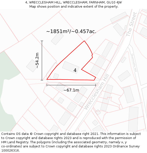 4, WRECCLESHAM HILL, WRECCLESHAM, FARNHAM, GU10 4JW: Plot and title map