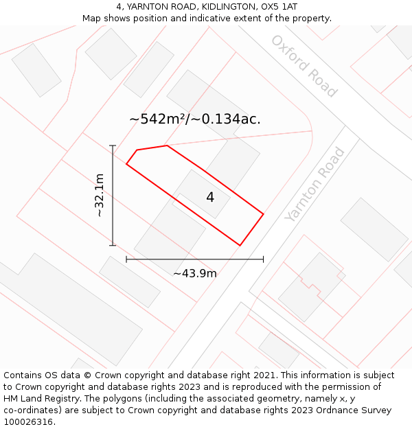 4, YARNTON ROAD, KIDLINGTON, OX5 1AT: Plot and title map