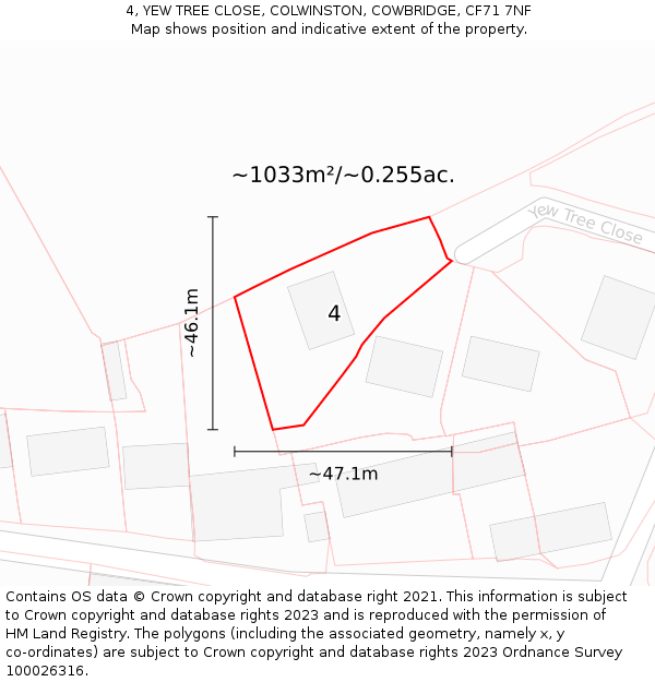 4, YEW TREE CLOSE, COLWINSTON, COWBRIDGE, CF71 7NF: Plot and title map