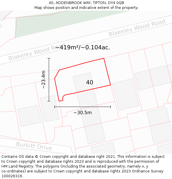 40, ADDENBROOK WAY, TIPTON, DY4 0QB: Plot and title map