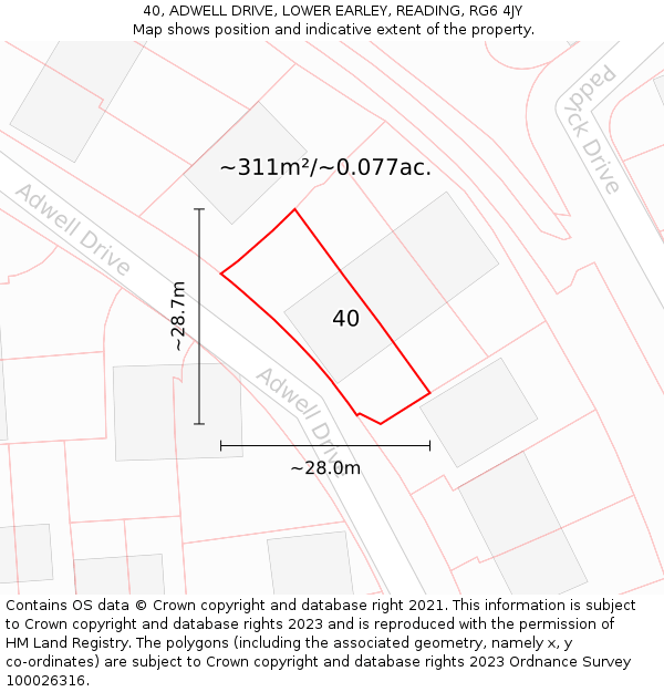 40, ADWELL DRIVE, LOWER EARLEY, READING, RG6 4JY: Plot and title map