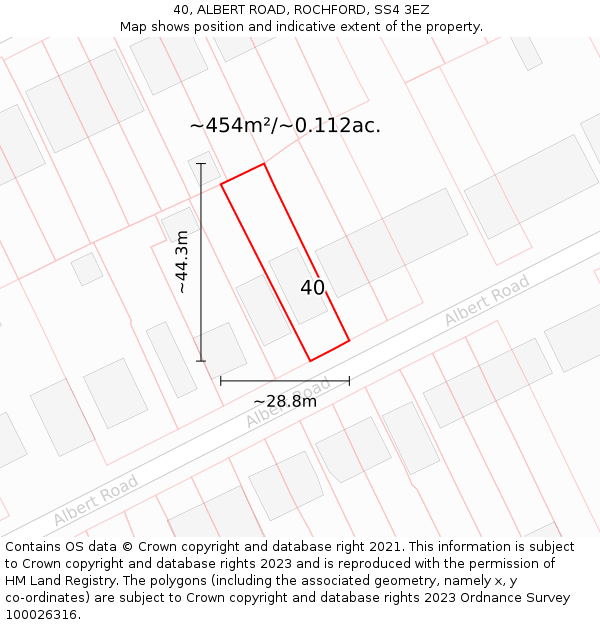 40, ALBERT ROAD, ROCHFORD, SS4 3EZ: Plot and title map