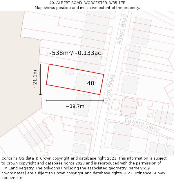 40, ALBERT ROAD, WORCESTER, WR5 1EB: Plot and title map