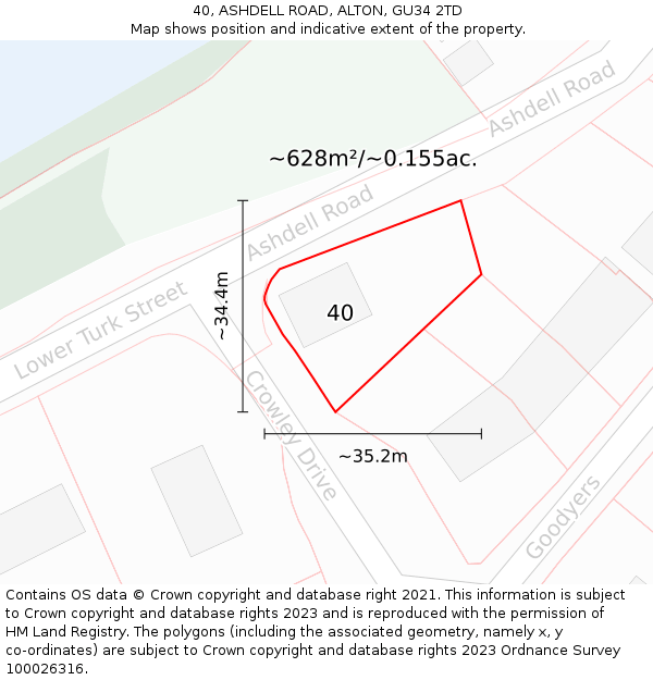 40, ASHDELL ROAD, ALTON, GU34 2TD: Plot and title map