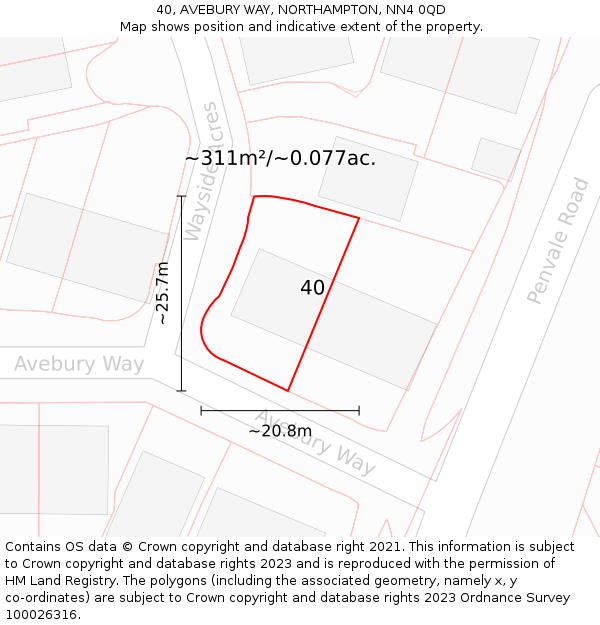 40, AVEBURY WAY, NORTHAMPTON, NN4 0QD: Plot and title map